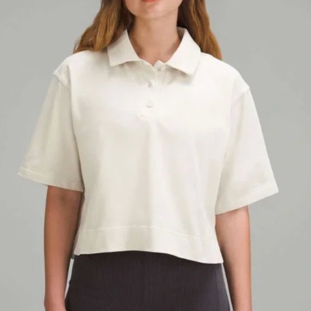 Lululemon Heavyweight Cotton Short-Sleeve Polo Shirt Color Bone Size 8